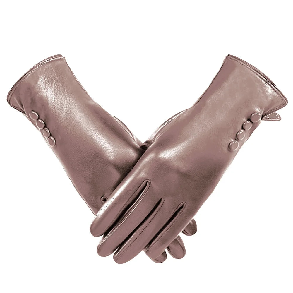 Winter Gloves PU Leather Gloves for Women, Warm Thermal Windproof Gloves with Wool Lining