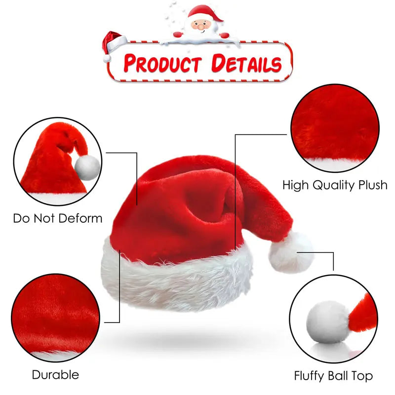 Christmas Santa Hat Xmas Long Plush Holiday Red Hat for Adults and Kids Unisex 2024 New Year Festive Party Supplies