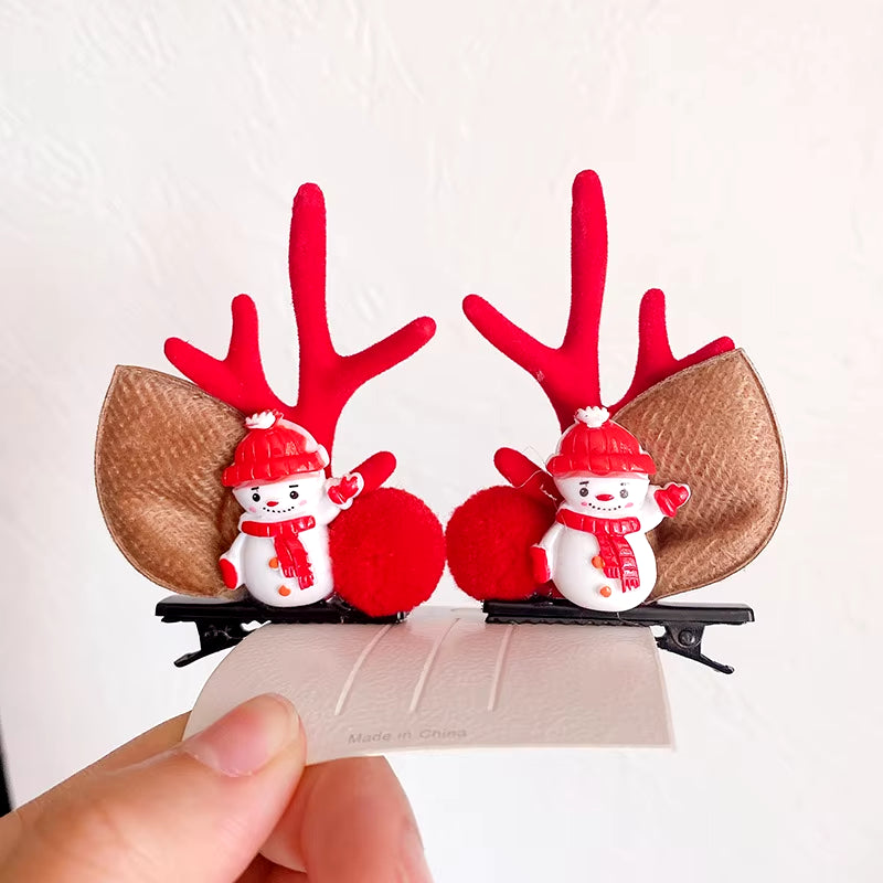 2Pcs Pack Cute Reindeer Ears Hair Clip Classic Christmas Festive Women Kids Barrettes Party Cosplay Hair Accessories for Girls